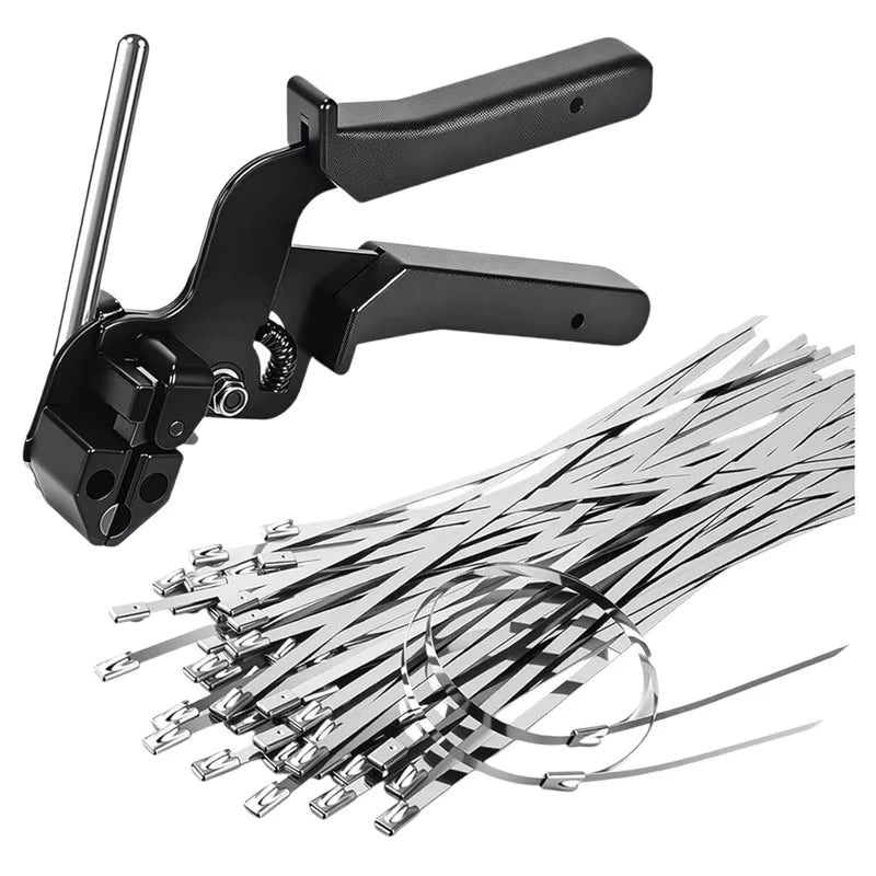 YANA50I Fastening Strap Metal Zip Ties Plier with 100Pcs Cable Tie Automatic Cutting Tool Stainless Steel Self-Locking Ties