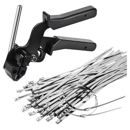YANA50I Fastening Strap Metal Zip Ties Plier with 100Pcs Cable Tie Automatic Cutting Tool Stainless Steel Self-Locking Ties
